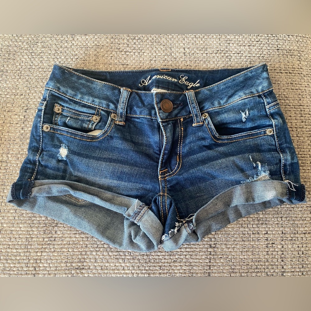 American Eagle Jean Shorts Denim ripped RN 54485 Super stretch size 00
